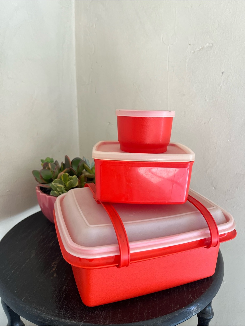 Lovely Vintage 60’s 70’s Bright Retro Red Lunch Box Set